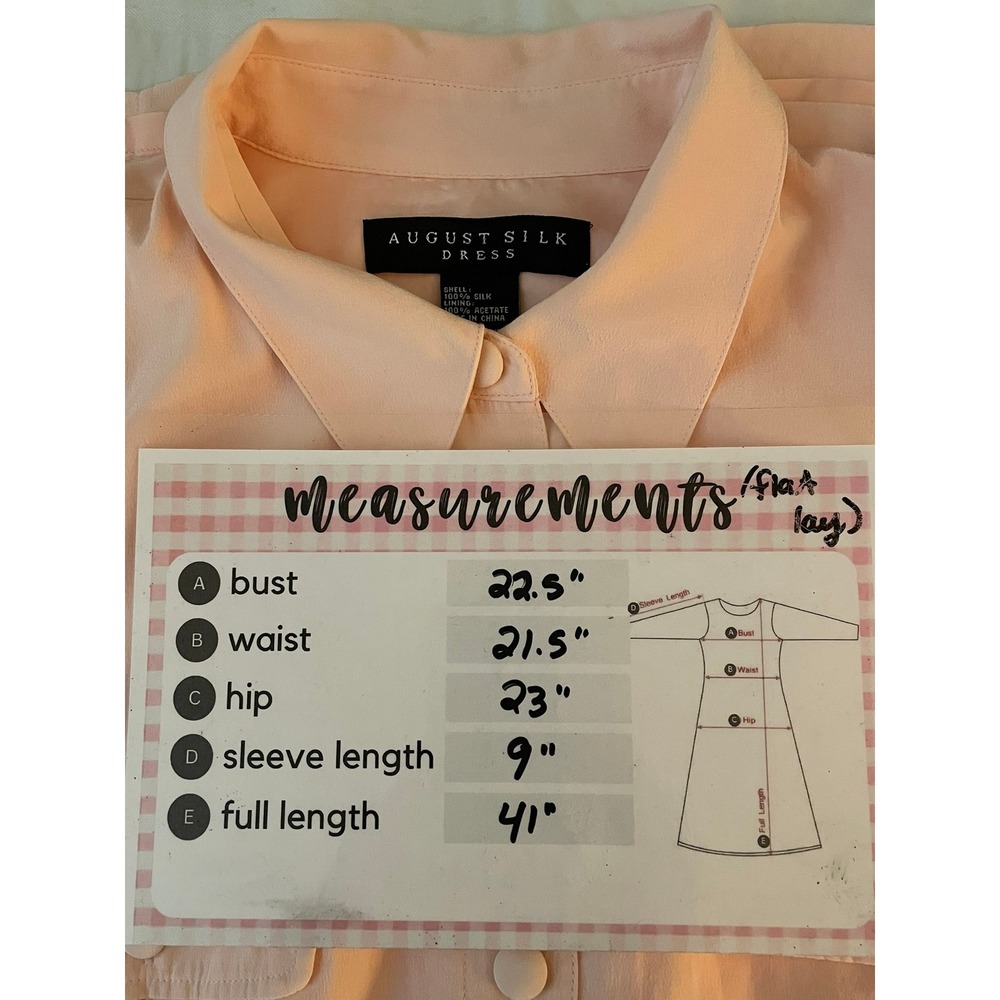 August Silk Womens Pink 100% Silk Short Sleeve Button Front Shirt Dress Size 14 - Picture 13 of 13